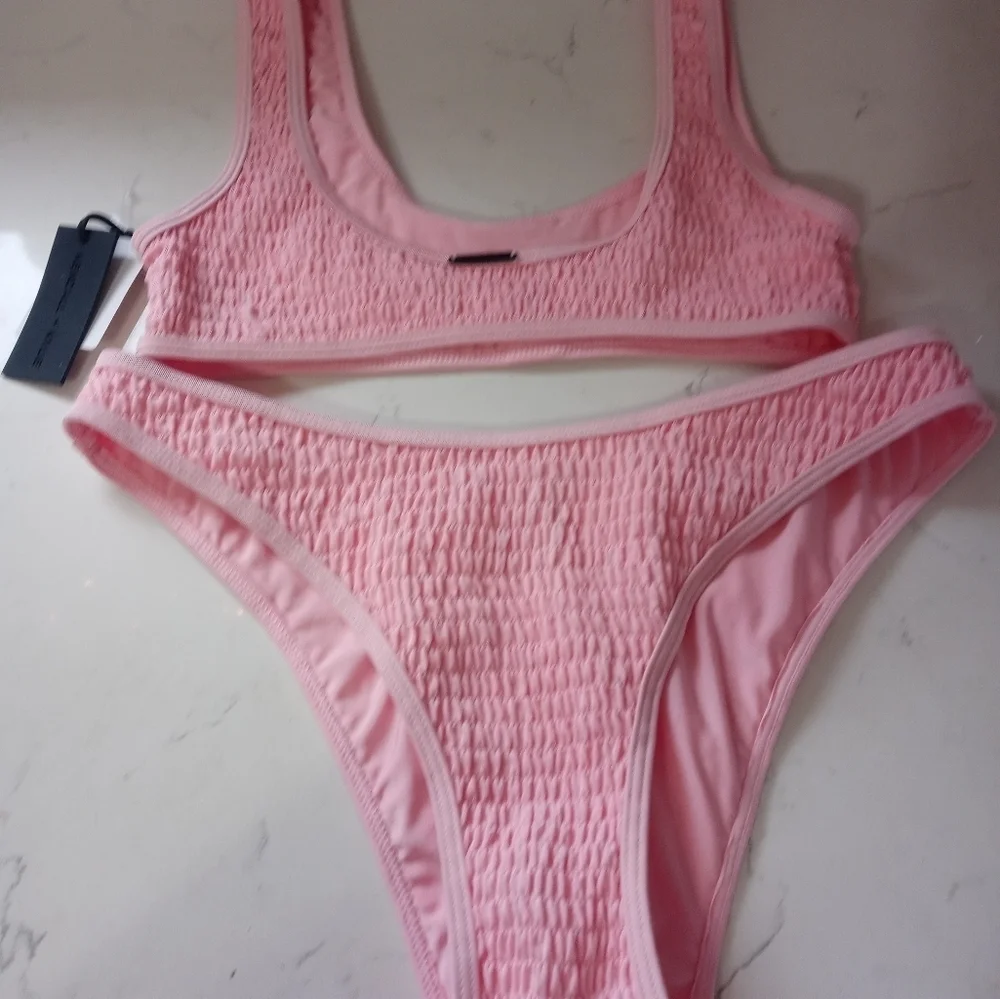 KENDALL + KYLIE PINK SCRUNCH HENELY TOP 2 PC BIKINI SET XS/M